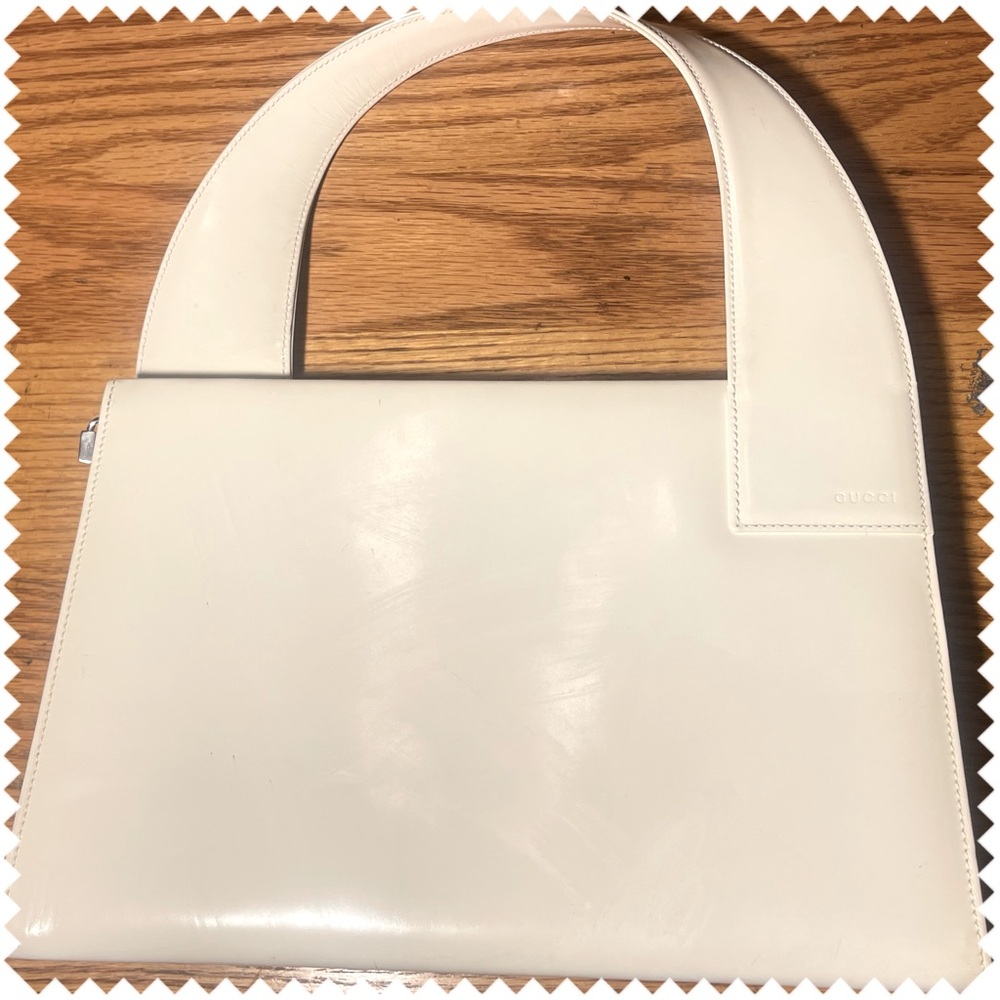 Gucci Shoulder Handbag Purse Enamel Cream White
